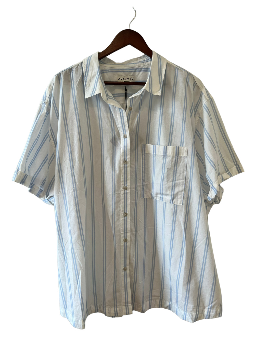 Ava & Viv baby blue striped Short Sleeve Button Down Top 1X Plus Size